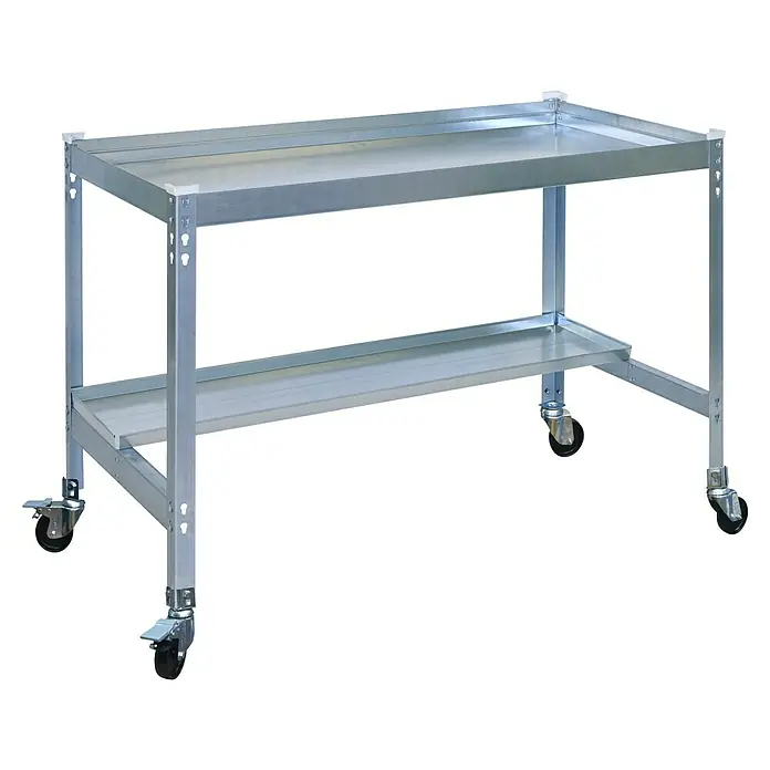 Simonrack Simongarden Mesa de cultivo Desk Mob - L x An x Al: 60 x 120 x 85 cm, Aluminio, Galvanizado - Imagen de un carrito de servicio metálico rodante con dos estantes.