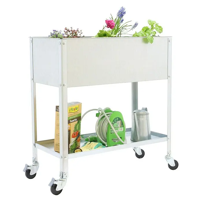 Simonrack Simongarden Huerto Urbano Urban TOPMOB - 40 x 120 x 96,5 cm, Aluminio, Galvanizado - El jardín elevado con ruedas con estante y flores es ideal para los amantes del jardín. Solución móvil para balcones y terrazas.