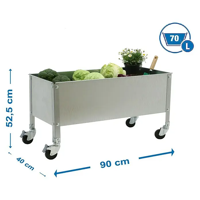 Simonrack Simongarden Huerto Urbano Urban Mob - 40 x 90 x 52,5 cm, Aluminio, Galvanizado - Jardinera metálica con ruedas con verduras y hierbas, ideal para jardines y terrazas.