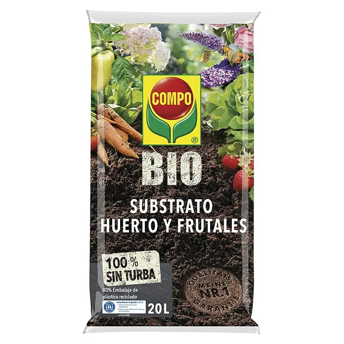 Compo Substrato de planta para huertos y frutales Bio - 20 l - Un saco de sustrato COMPO BIO para huerto y frutales, ideal para la horticultura ecológica en el jardín o en el balcón.