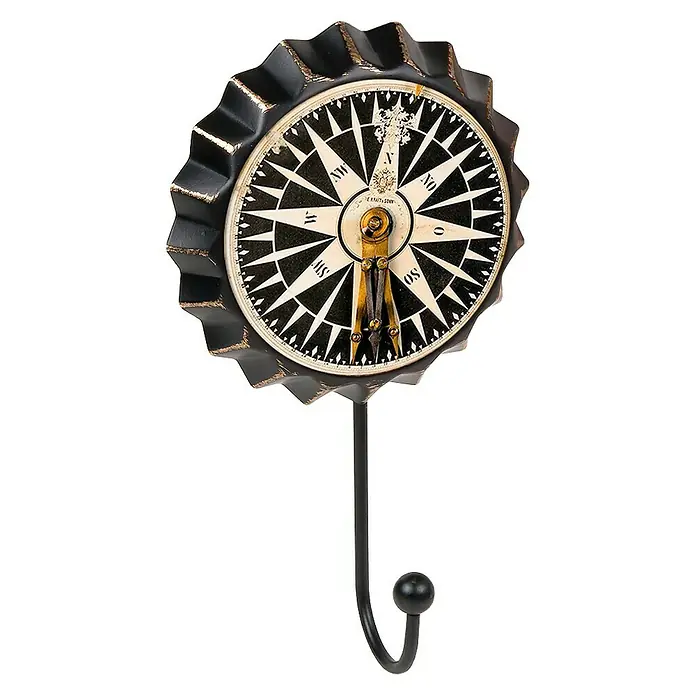 Nesu Gancho para colgar Compás - L x An x Al: 190 x 110 x 45 mm, Número de ganchos: 1 ud. - Perchero de pared decorativo de estilo náutico con diseño de brújula.