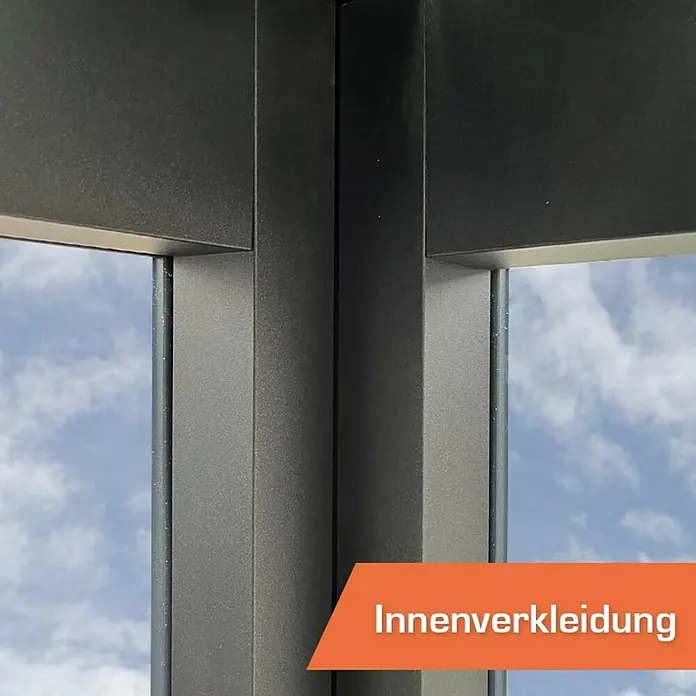 SunElements Gewächshaus-Innenverkleidung 3.2 - Passend für: Sun Garden Gewächshäuser Select, Infinity & Energy in der Größe 3.2 - Innenverkleidung Detailaufnahme: Das Bild zeigt die hochwertige Innenverkleidung eines Fensters mit klarer Sicht auf den Himmel.
