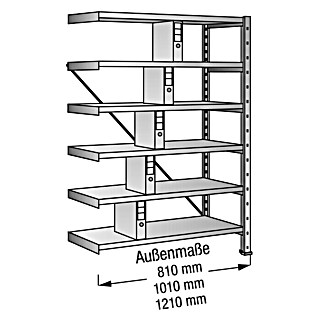 Scholz Aktenregal Anbauelement (H x B x T: 192 x 101 x 30 cm, Traglast pro Boden: 80 kg, Anzahl Böden: 6 Stk., Stecken, Silber)