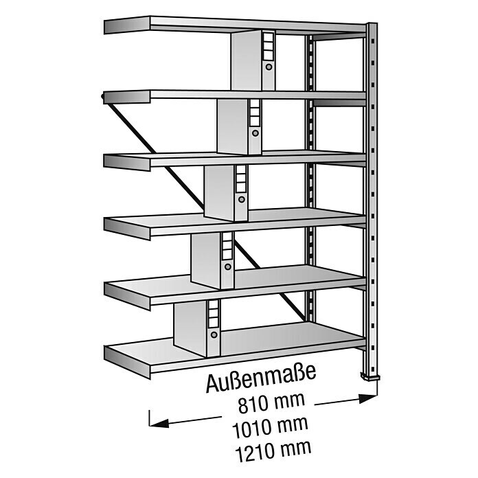 Scholz Aktenregal Anbauelement (Länge: 810 mm, Breite: 300 mm, Höhe: 1.920 mm, Traglast: 80 kg/Boden, Anzahl Böden: 6 Stk.)