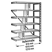 Scholz Aktenregal Anbauelement (Länge: 810 mm, Breite: 300 mm, Höhe: 1.920 mm, Traglast: 80 kg/Boden, Anzahl Böden: 6 Stk.)