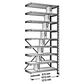 Scholz Aktenregal Anbauelement (Länge: 1.010 mm, Breite: 300 mm, Höhe: 3.000 mm, Traglast: 80 kg/Boden, Anzahl Böden: 9 Stk.)