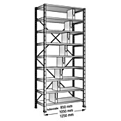 Scholz Aktenregal Grundelement (Länge: 850 mm, Breite: 300 mm, Höhe: 3.000 mm, Traglast: 100 kg/Boden, Anzahl Böden: 9 Stk.)