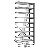 Scholz Aktenregal Anbauelement (Länge: 810 mm, Breite: 300 mm, Höhe: 3.000 mm, Traglast: 100 kg/Boden, Anzahl Böden: 9 Stk.)