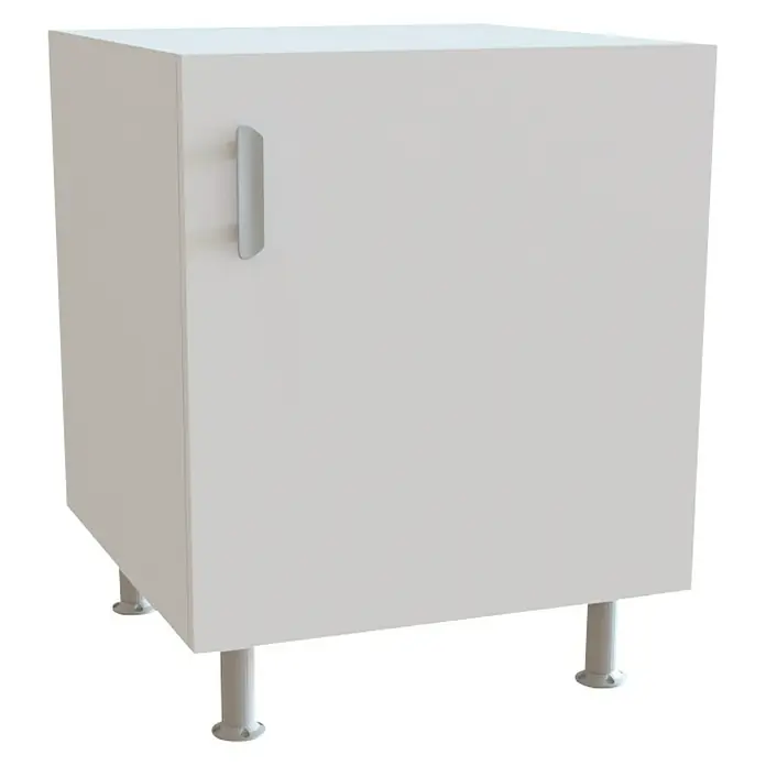 Top Element B Mueble bajo de cocina - An x Pr x Al: 60 x 58 x 70 cm, Blanco - Imagen de un armario bajo blanco con tirador y patas plateadas, ideal para cocina o baño.