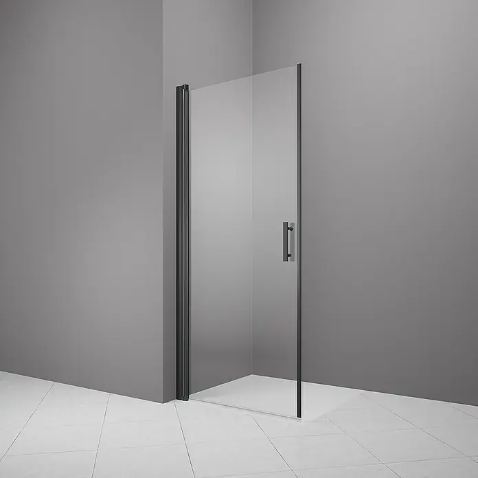 Camargue Vario Duschtür B3 - 90 x 195 cm, Beschichtet, Glasstärke: 6 mm, Schwarz - Elegante Duschabtrennung mit schwarzem Rahmen und Griff, die modernes Design und Funktionalität im Badezimmer vereint.