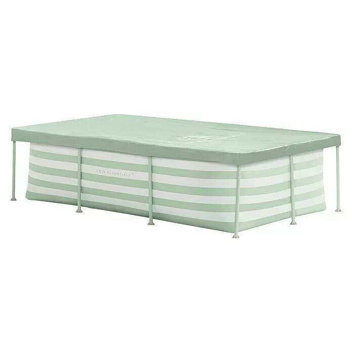 Swim Essentials Pool-Abdeckplane - Passend für: Frame Pools (L x B): 260 x 160 cm, L x B: 260 x 160 cm, Material: Kunststoff, Grün - Rechteckiger Aufstellpool mit hellgrün-weißen Streifen, bedeckt mit einer hellgrünen Schutzabdeckung.