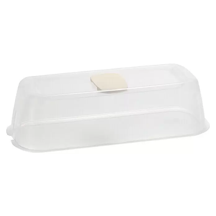 Romberg BoQube Anzuchthaube S - L x B x H: 28 x 8 x 12 cm, Creme - Transparente rechteckige Kunststoff-Abdeckhaube mit hellbeigem Griff.
