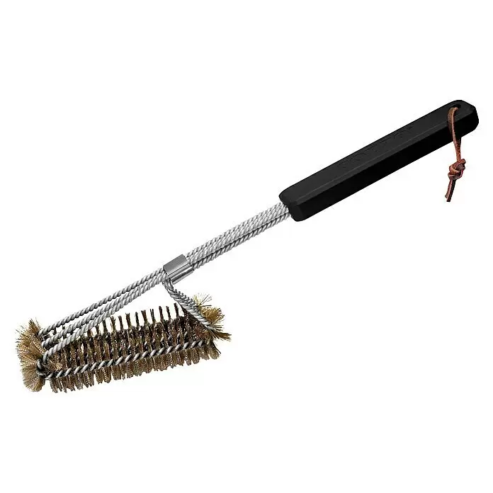 Cozze Grillbürste - Länge: 40 cm - Grillbürste mit schwarzem Griff, robusten Stahlborsten und brauner Lederschlaufe zum Aufhängen.