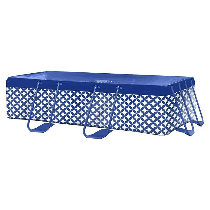 Swim Essentials Frame-Pool - L x B x H: 400 x 200 x 100 cm, Blau/Weiß, 6.400 l - Rechteckiger Stahlrahmenpool mit blau-weißem Muster, ideal für den Garten. Robuste Konstruktion für langanhaltenden Badespaß.