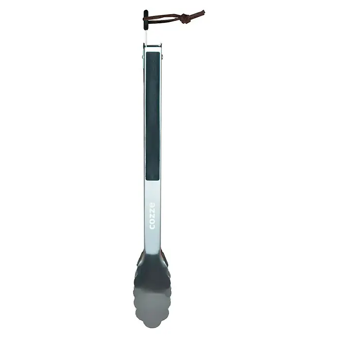 Cozze Grillzange - Länge: 40 cm - Eine silberne Grillzange von Cozze mit brauner Lederschlaufe zum Aufhängen. Perfekt für ein gelungenes Barbecue mit Freunden und Familie.