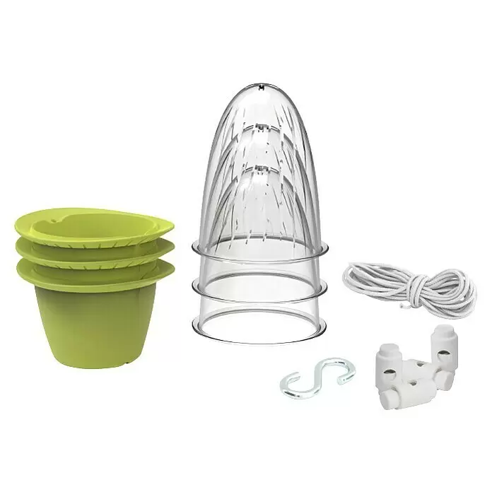 Romberg Pflanztopf Mini - Kunststoff, Sommergrün - Grüne Pflanzgefäße, klare Kuppel, weißes Seil, Kordelstopper und ein S-Haken für ein Pflanzenzucht-Set.