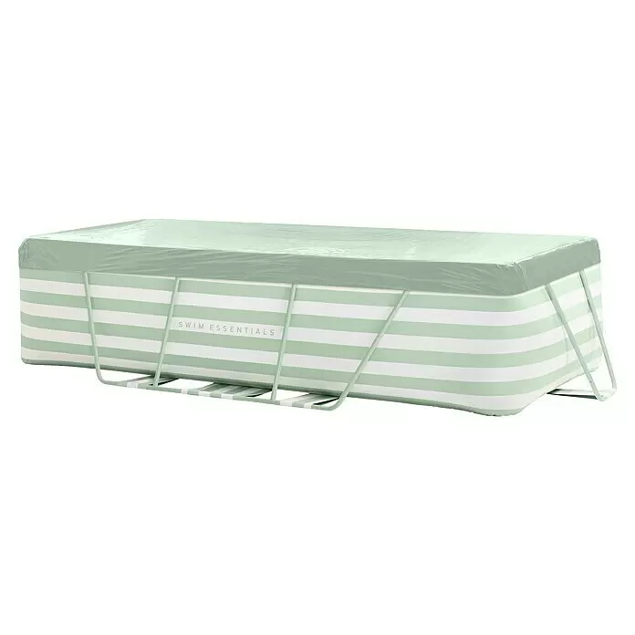 Swim Essentials Pool-Abdeckplane - Passend für: Frame Pools (L x B): 400 x 200 cm, L x B: 400 x 200 cm, Material: Kunststoff, Grün - Grün-weiß gestreifter Rechteckpool mit transparenter Abdeckung und hellgrünem Rahmen.