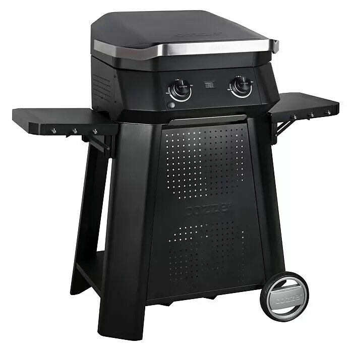 Cozze Carro con ruedas - An x Pr x Al: 127 x 64,5 x 74,5 cm, Acero, Negro, Específico para: Parrillas Cozze serie 500 - Barbacoa de gas negra con mesas laterales plegables y ruedas para cocinar al aire libre.