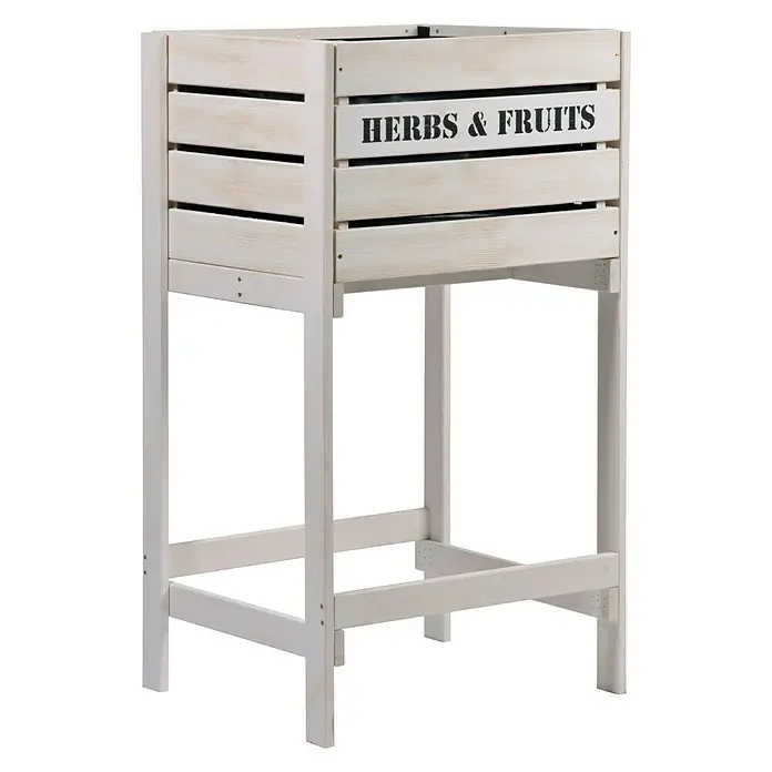 Dobar Hochbeet - 49 x 42 x 90 cm, Holz, Weiß - Das ist ein Hochbeet aus Holz mit der Aufschrift "HERBS & FRUITS", ideal für Kräuter und Obst.