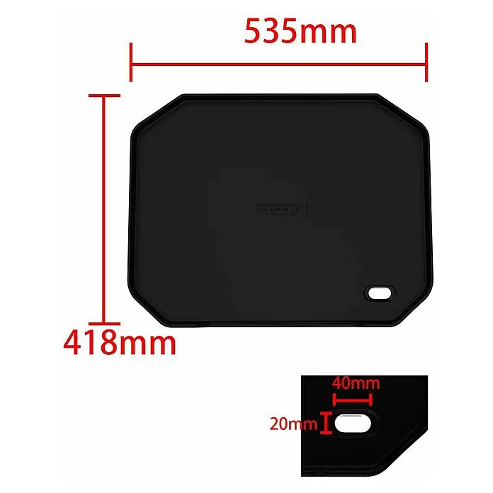 Cozze Plancha-Grill G 500 - Grillfläche (B x T): 53,5 x 41,8 cm, 5 kW, Schwarz - Schwarze achteckige Grillplatte, 535x418mm, mit 'cozze' Logo und 40x20mm ovalem Loch.