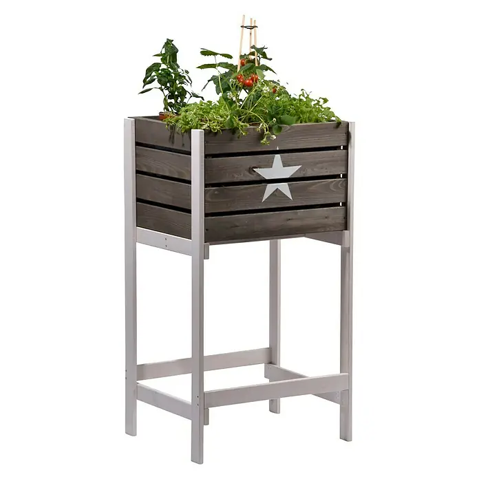 Dobar Hochbeet - 49 x 42 x 90 cm, Holz, Anthrazit - Dieser schöne Hochbeet-Pflanzer ist perfekt für den Anbau von Kräutern, Gemüse oder Blumen auf kleinem Raum. Mit Sternmuster auf der Vorderseite.