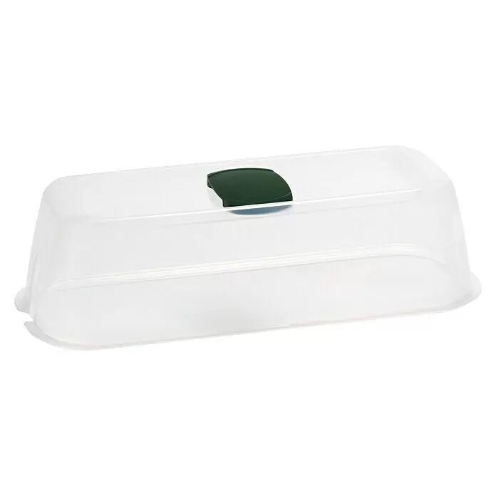 Romberg BoQube Anzuchthaube S - L x B x H: 28 x 8 x 12 cm, Moosgrün - Transparente Kunststoff-Speisehaube mit dunkelgrünem Griff zum Frischhalten von Lebensmitteln.