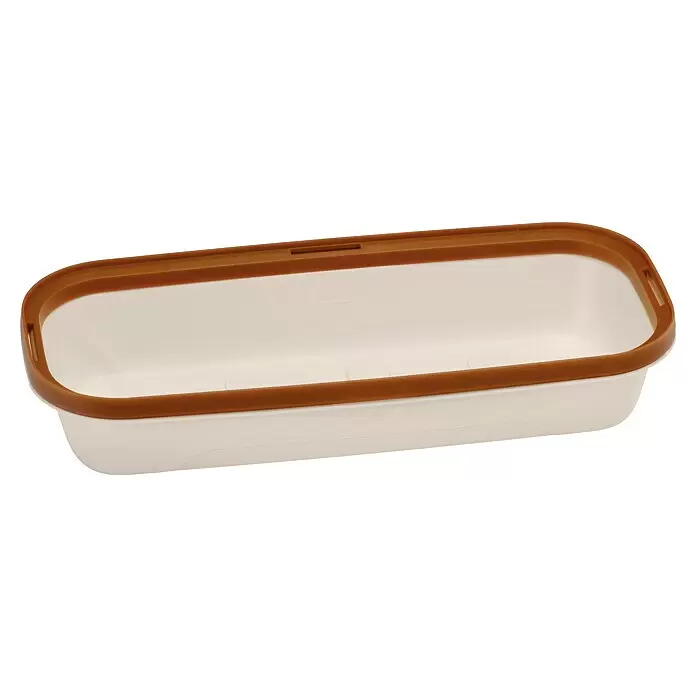 Romberg BoQube Anzuchtschale S - Außenmaß (L x B x H): 28 x 12 x 8 cm, Kunststoff, Creme/Kupferbraun - Rechteckiger cremefarbener Kunststoff-Lebensmittelbehälter mit braunem Dichtungsrand.
