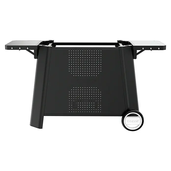 Cozze Rollwagen - B x T x H: 146 x 70 x 74,5 cm, Stahl, Schwarz, Passend für: Cozze Plancha Grill 800 - Schwarzer Cozze Grillwagen mit zwei ausklappbaren Seitentischen und Rädern für einfachen Transport. Ideal für den Outdoor-Bereich.