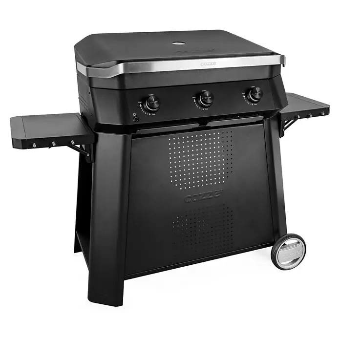 Cozze Rollwagen - B x T x H: 146 x 70 x 74,5 cm, Stahl, Schwarz, Passend für: Cozze Plancha Grill 800 - Schwarzer Cozze-Grill mit Seitentischen und Bedienknöpfen. Ideal für Grillabende im Freien.