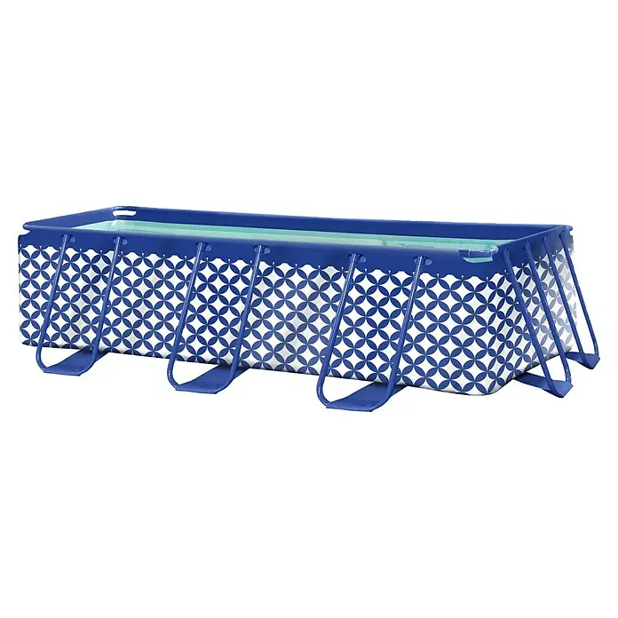 Swim Essentials Frame-Pool - L x B x H: 400 x 200 x 100 cm, Blau/Weiß, 6.400 l - Das rechteckige, blaue Frame-Pool-Set mit einem Muster aus Kreisen und Rauten ist perfekt für den Sommer im eigenen Garten.