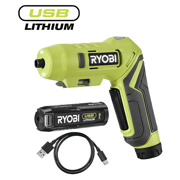 Ryobi 4V USB Akku-Knickschrauber RSDP4-120G - 4 V, 1 Akku, 2 Ah, 5 Nm - Ryobi USB Lithium Akku-Schraubendreher mit Akku und USB-Kabel für schnelles und einfaches Aufladen. Ideal für Heimwerkerarbeiten.