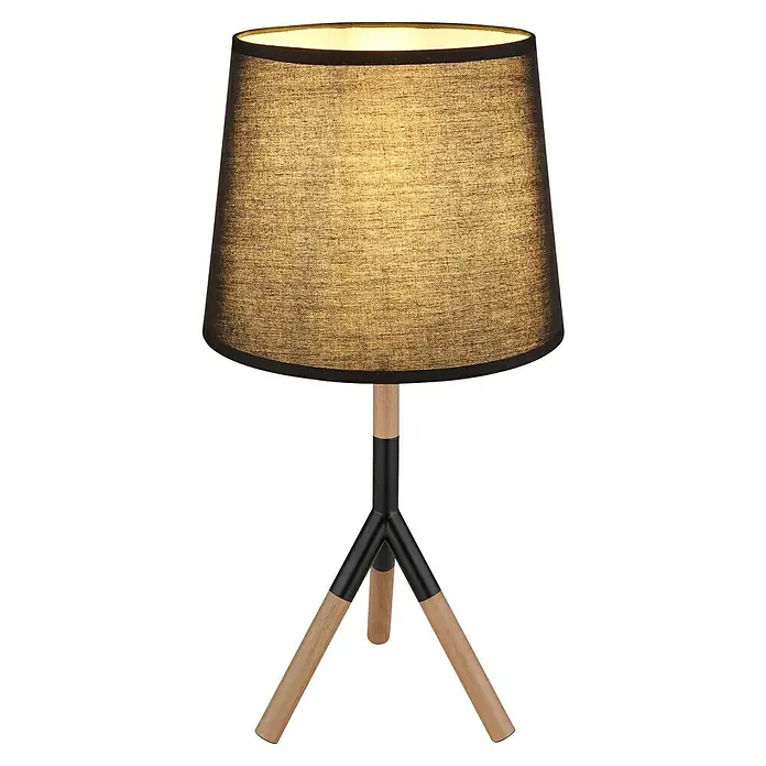Globo Kikki Tischleuchte - 40 W, Holz, Ø x H: 25 x 45 cm, E27, 1 Stk. - Elegante Tischleuchte mit dreibeinigem Holzfuß und beigem Stoffschirm für stimmungsvolle Beleuchtung.