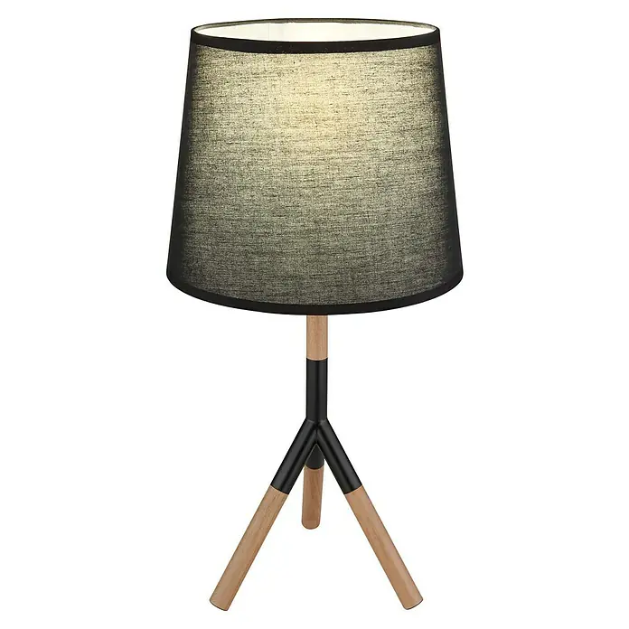 Globo Kikki Tischleuchte - 40 W, Holz, Ø x H: 25 x 45 cm, E27, 1 Stk. - Diese Tischleuchte mit ihrem schlichten, stoffbezogenen Schirm und dem Holzfuß ist ein Blickfang.