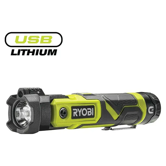 Ryobi 4V USB Akku-Taschenlampe RLP4-0 - 4 V, Ohne Akku - Ryobi USB-Lithium-Taschenlampe mit schwarzem und gelbem Gehäuse. Ideal für Werkstatt und Baustelle.