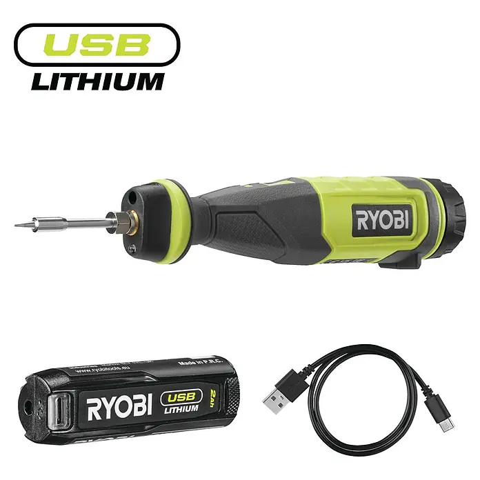 Ryobi 4V USB Akku-Lötstift RSI4-120G - 4 V, 1 Akku, 2 Ah - Ryobi USB Lithium Lötkolben mit Akku und Ladekabel.