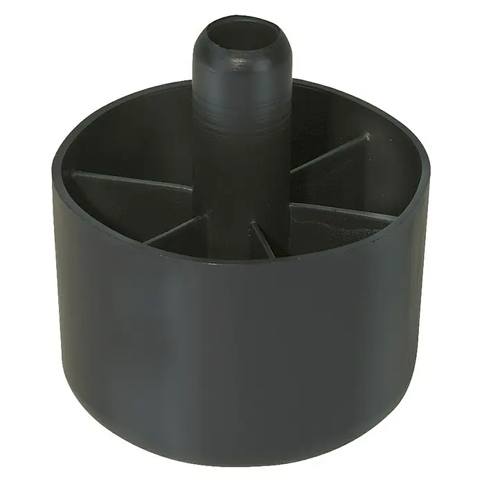 Hettich Gleiter - Ø x H: 50 x 34 mm, Traglast: 40 kg, Schwarz - Schwarzer Möbelgleiter aus Kunststoff. Der Gleiter hat eine zylindrische Form und eine Aussparung für das Möbelbein.