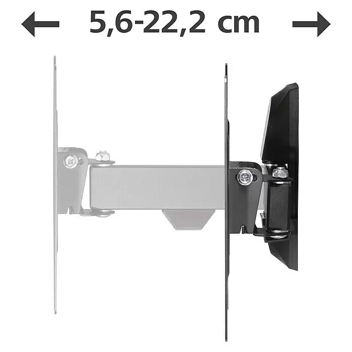 Hama TV-Wandhalterung schwenkbar - Passend für: Bildschirmdiagonale 19 - 48″, 48 - 122 cm, Belastbarkeit: 20 kg, Wandabstand: 5,6 cm - 22,2 cm - Graue und schwarze, ausziehbare TV-Wandhalterung, zeigt Wandabstand von 5,6-22,2 cm.