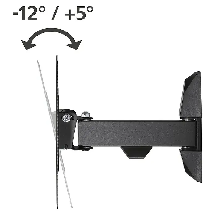 Hama TV-Wandhalterung schwenkbar - Passend für: Bildschirmdiagonale 19 - 48″, 48 - 122 cm, Belastbarkeit: 20 kg, Wandabstand: 5,6 cm - 22,2 cm - Bild einer neigungsverstellbaren TV-Wandhalterung, die eine Neigung von -12° bis +5° ermöglicht.