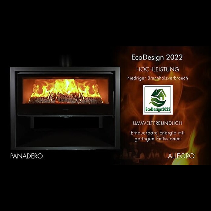 Panadero Kaminofen ALLEGRO (8,9 kW, Raumheizvermögen: 270 m³, Material Verkleidung: Stahl, Schwarz Metallic) | BAUHAUS