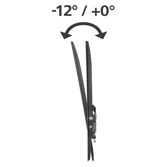 Hama TV-Wandhalterung neigbar - Passend für: Bildschirmdiagonale 32 - 65″, 81 - 165 cm, Belastbarkeit: 35 kg, Wandabstand: 2,8 cm - Nahaufnahme einer neigbaren TV-Wandhalterung, die einen Neigungswinkel von -12° bis +0° ermöglicht, um den optimalen Betrachtungswinkel zu gewährleisten.
