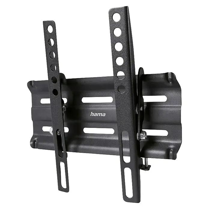 Hama TV-Wandhalterung neigbar - Passend für: Bildschirmdiagonale 19 - 48″, Belastbarkeit: 25 kg, Wandabstand: 2,9 cm - Nahaufnahme einer schwarzen Hama TV-Wandhalterung, die Stabilität und Flexibilität für Ihr Fernseherlebnis bietet.