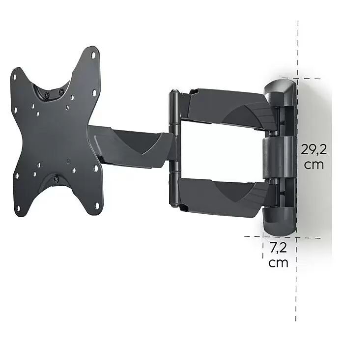 Hama TV-Wandhalterung schwenkbar - Passend für: Bildschirmdiagonale 19 - 48″, 48 - 122 cm, Belastbarkeit: 35 kg, Wandabstand: 5,3 cm - 51,1 cm - Schwarze schwenkbare TV-Wandhalterung mit VESA-Platte und Auszügen. Maße: 29,2 cm hoch, 7,2 cm tief.
