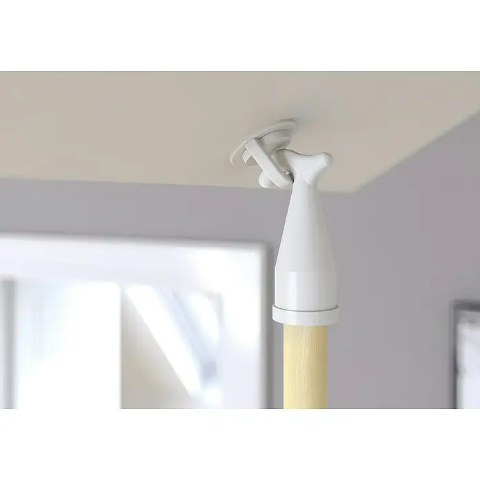Dolle GriffstangePassend für: Dolle Bodentreppen Pur, Easy Loft, Easy Loft Pro, Kompakt, Isotrend, Mini - Deckenhalterung für Stange mit weißem Befestigungselement, ideal für Gardinen oder Dekorationen. Praktisch und stilvoll.