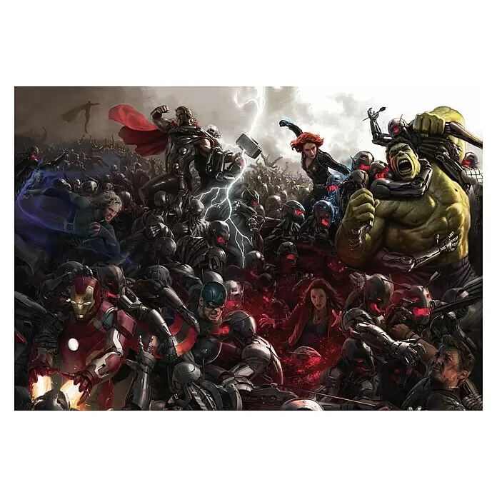 Komar Leinwandbild - Avengers War, B x H: 60 x 40 cm - Marvels Avengers kämpfen in einer actiongeladenen Szene gegen Horden von Ultron-Robotern, darunter Iron Man, Thor und Hulk.