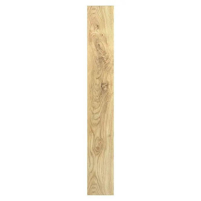 LOGOCLIC Laminado Roble Álamo - 1.380 x 193 x 8 mm, Roble Álamo, AC5 - Primer plano de una tabla de madera con vetas. Perfecto para la fabricación de muebles, pisos o acentos decorativos para interiores.
