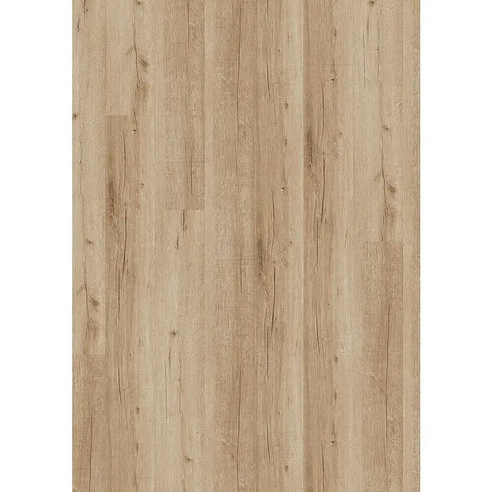 Laminado Roble Serena - 1.380 x 193 x 12 mm, AC5 - Primer plano de un suelo laminado marrón claro con una fina veta de madera y algunos nudos.