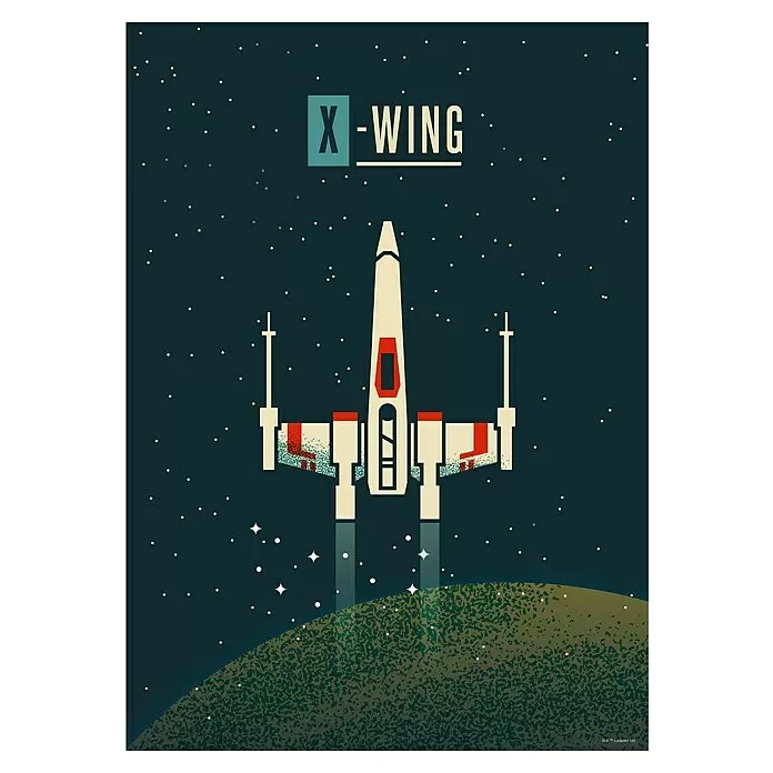 Komar Star Wars Poster - Star Wars - Geeky X-Wing, B x H: 50 x 70 cm - Retro Star Wars 'X-WING' Poster mit einem X-Wing-Jäger, der über einer strukturierten Planetenoberfläche im sternenklaren dunkelblauen Himmel fliegt.
