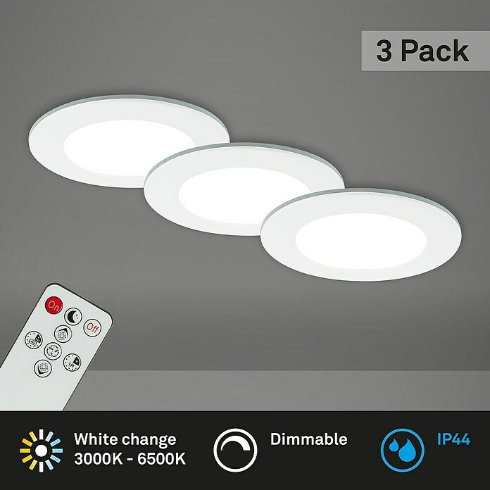 Briloner Led-inbouwspotset (Ø x h: 92 x 45 mm, Wit, 3 st.) | BAUHAUS