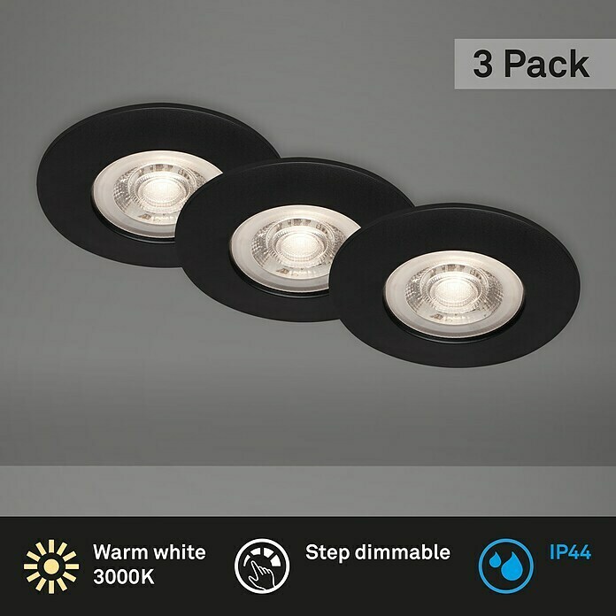 Briloner Led-inbouwspotset (Zwart, 3 st., Warm wit) | BAUHAUS