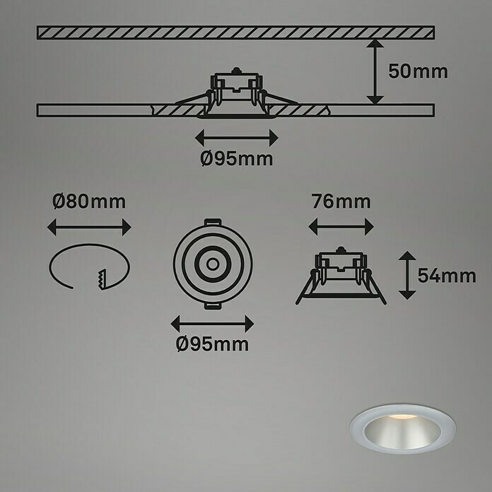 Briloner Led-inbouwspotset (Ø x h: 95 x 54 mm, Chroom, 3 st., Warm wit) | BAUHAUS